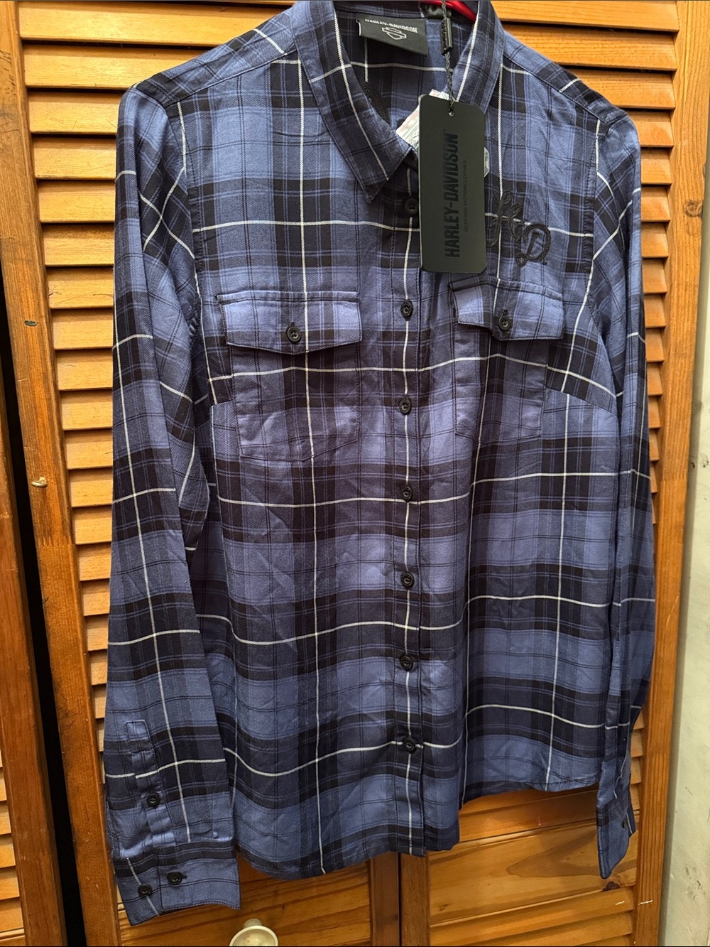 Harley-Davidson Blue and Black Plaid Button-Down Shirt